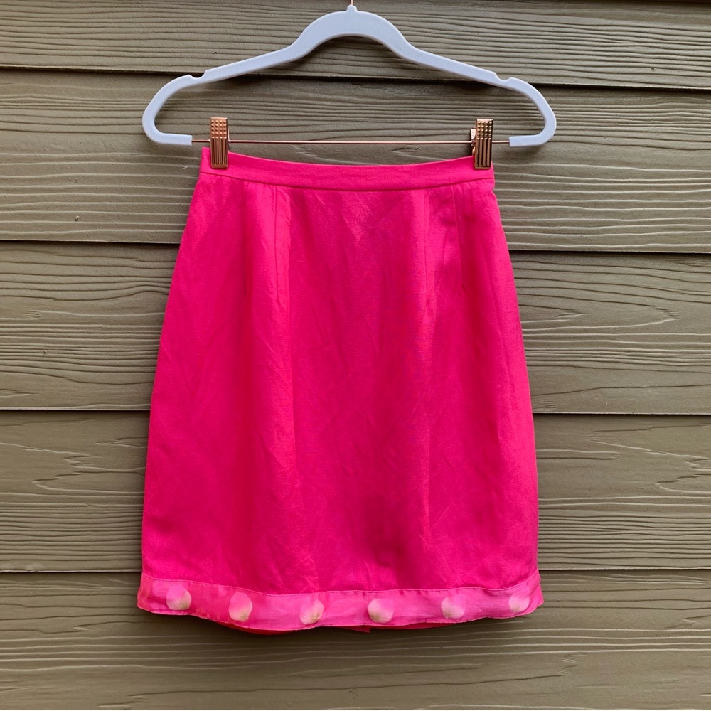Vintage Linen Rayon Mini Skirt Barbie Pink Barbiecore Floral Feminine Statement